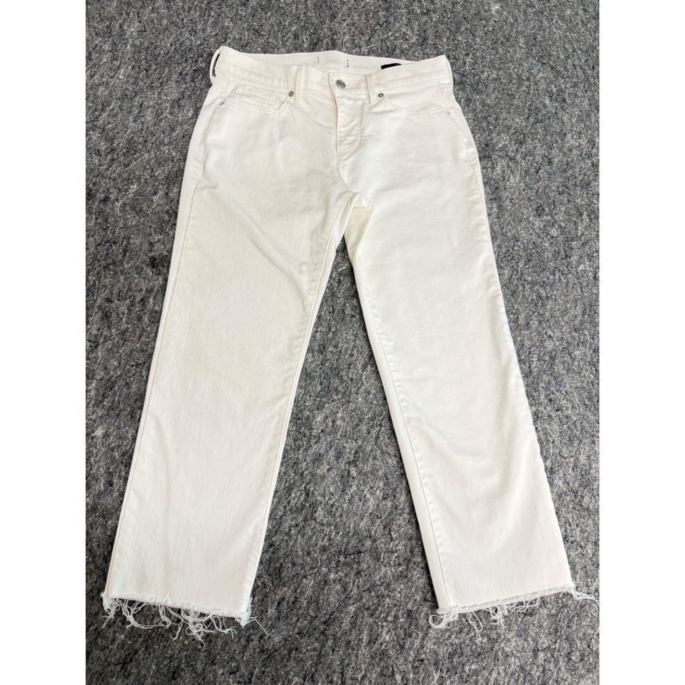 Gap Girlfriend Jeans White Raw Hem Stretch Denim Pants 28P Petite - Picture 2 of 11